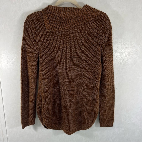 Style & Co Rust Brown Cowl Neck Sweater Envelope Neckline Button Trim Ribbed - Picture 2 of 5